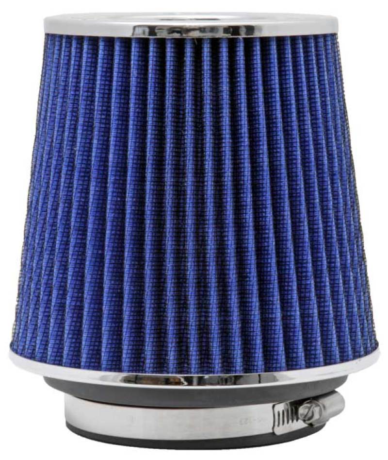 K&N Universal Air Filter Chrome Round Tapered Blue - 4in Flange ID x 1.125in Flange Length x 5.5in H - Racecraft Industries