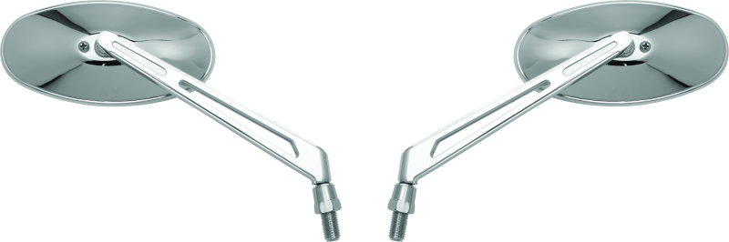 BikeMaster Oval Mirror Machined Arm w/10mm/Yam 10mm/HD Adapters - Pair - Chrome - Racecraft Industries