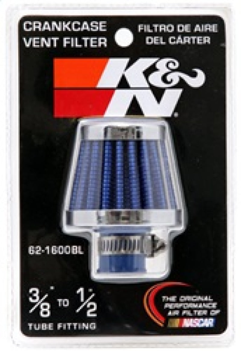 K&N 2in Base OD x .375in Flange ID x 1.75in H Rubber Base Crankcase Vent Filter - Blue - Racecraft Industries