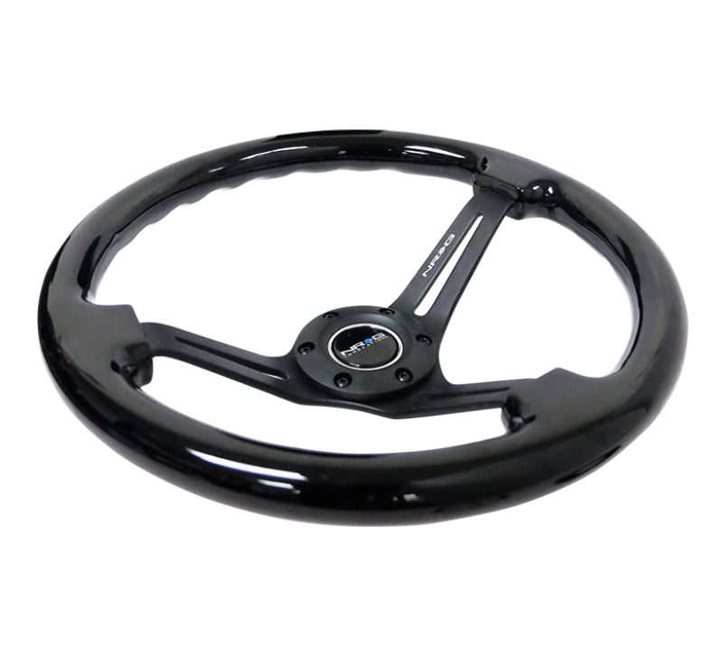 NRG Reinforced Steering Wheel (350mm / 3in. Deep) Blk Wood w/Blk Matte Spoke/Black Center Mark - Racecraft Industries