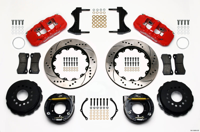 Wilwood AERO4 Rear P-Brake Kit 14.00in Drill Red 2005-2014 Mustang - Racecraft Industries