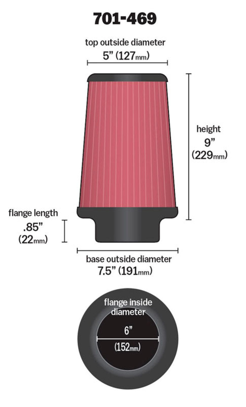 Airaid Universal Air Filter - Cone 6 x 7 1/4 x 5 x 9 - Racecraft Industries
