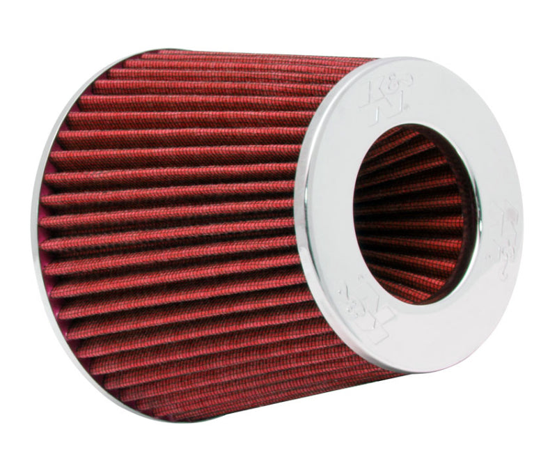 K&N Universal Air Filter Chrome Round Tapered Red - 4in Flange ID x 1.125in Flange Length x 5.5in H - Racecraft Industries