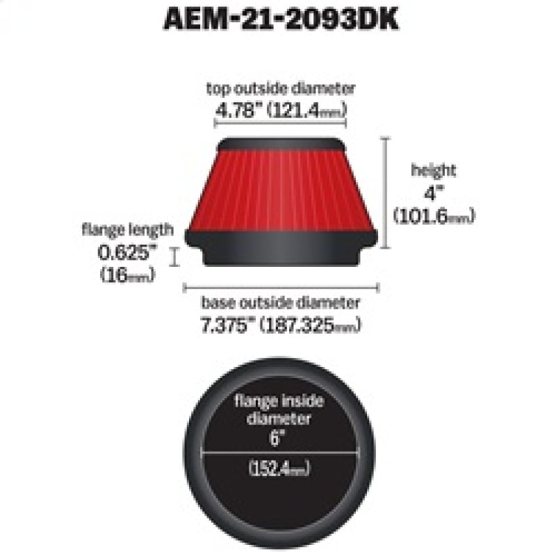 AEM 6 in x 4 in Dryflow Tapered Conical Air Filter - Racecraft Industries
