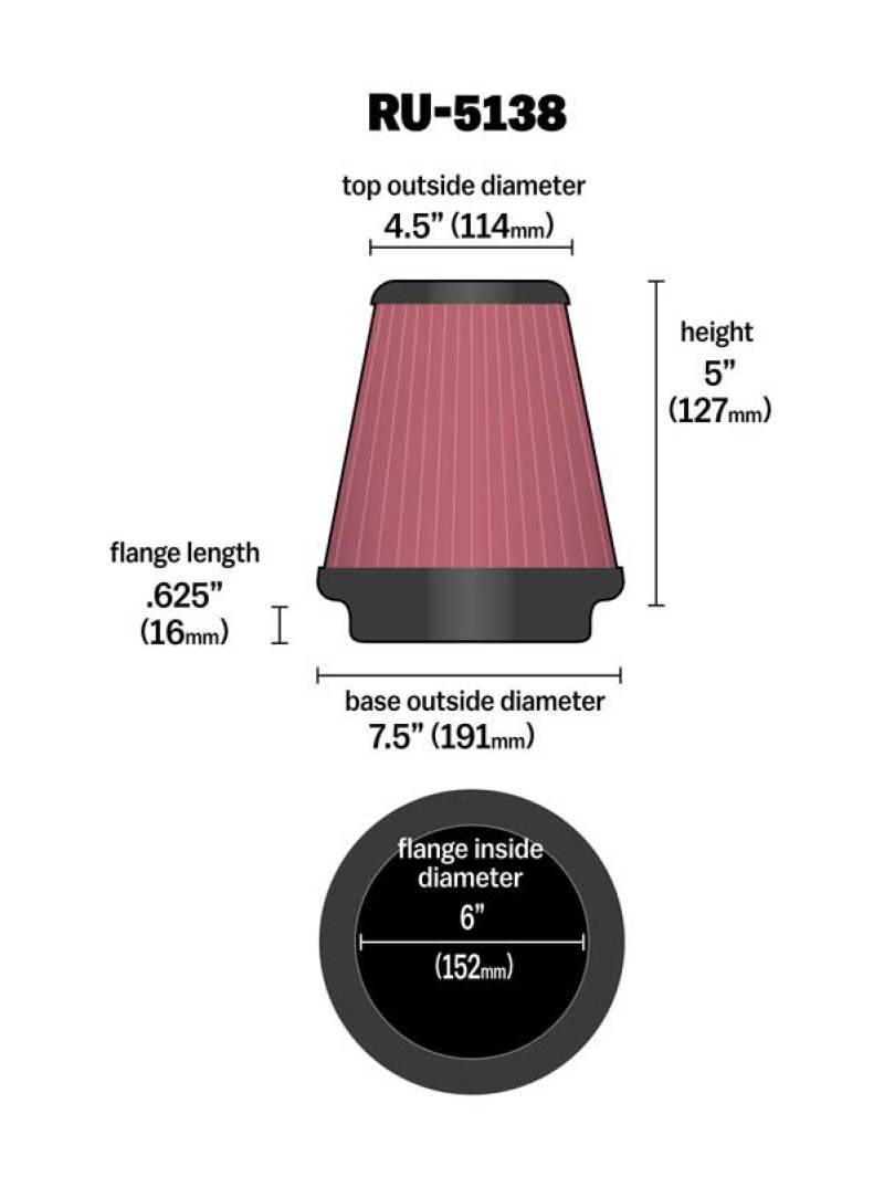 K&N Universal Clamp-On Air Filter 6in FLG / 7-1/2in B / 4-1/2in T / 5in H - Racecraft Industries