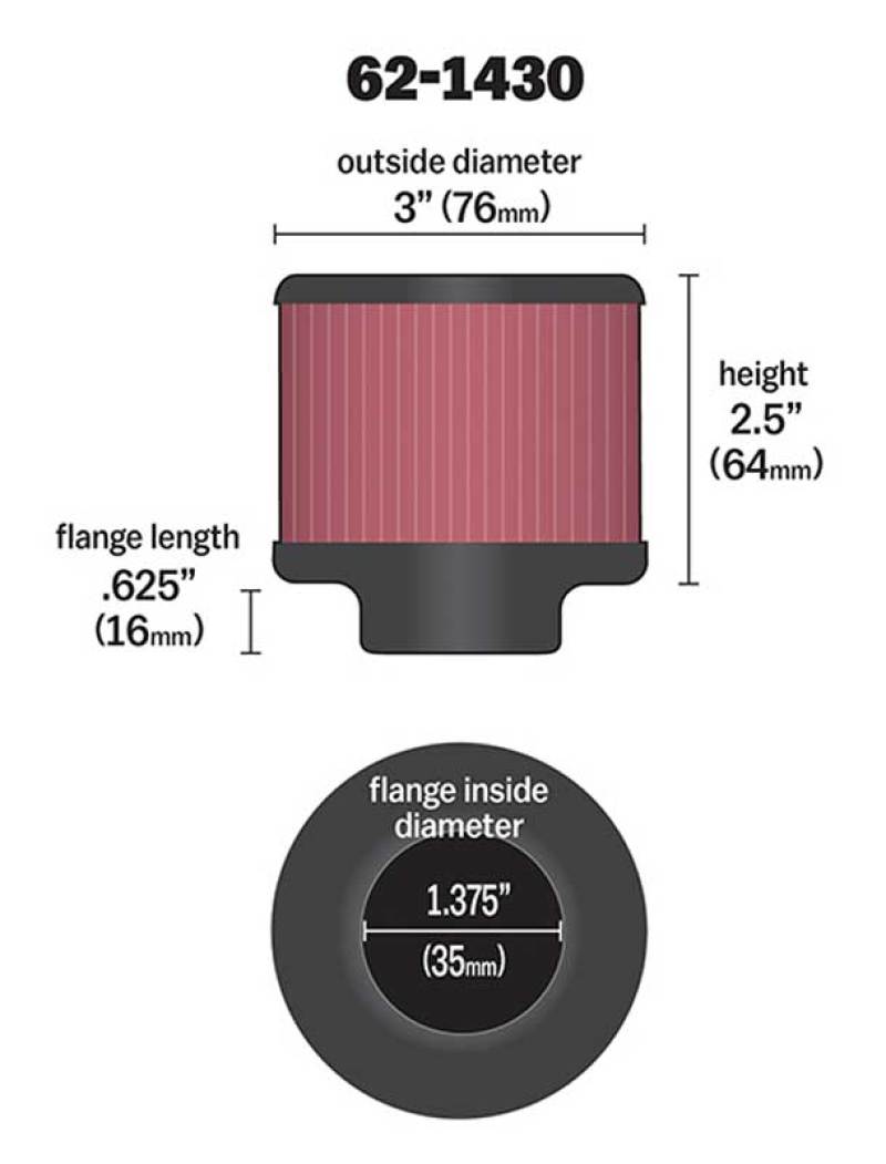 K&N 1.375in Flange ID x 3in OD x 2.5in H Rubber Base Crankcase Vent Filter - Racecraft Industries