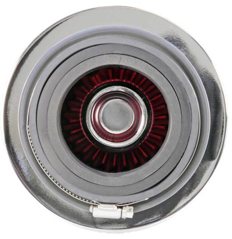 K&N Universal Air Filter Chrome Round Tapered Red - 4in Flange ID x 1.125in Flange Length x 5.5in H - Racecraft Industries