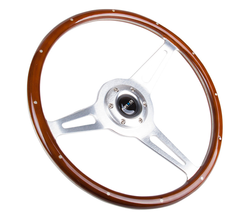 NRG Classic Wood Grain Steering Wheel (365mm) Wood w/Metal Inserts & Brushed Alum. 3-Spoke Center - Racecraft Industries