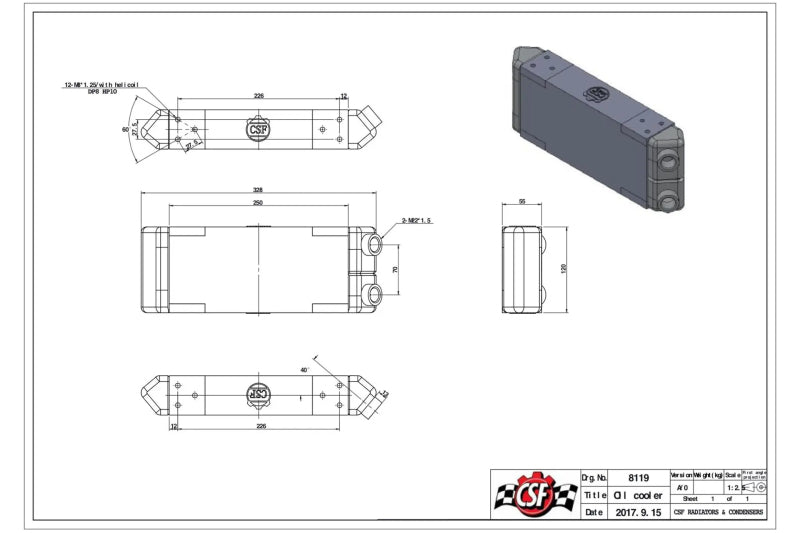 CSF Universal Dual-Pass Oil Cooler - M22 x 1.5 - 13in L x 4.75in H x 2.16in W - Racecraft Industries