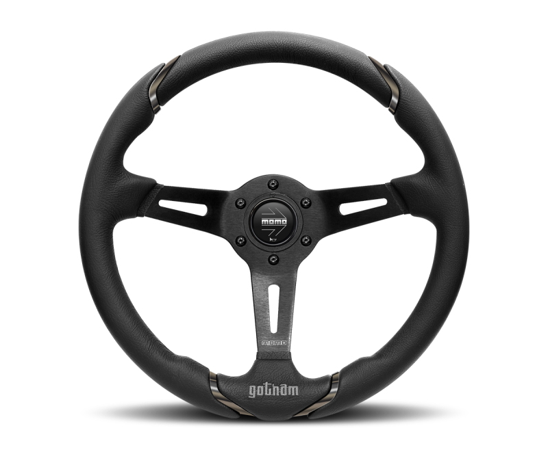 Momo Gotham Steering Wheel 350 mm - Black Leather/Black Spokes - Racecraft Industries