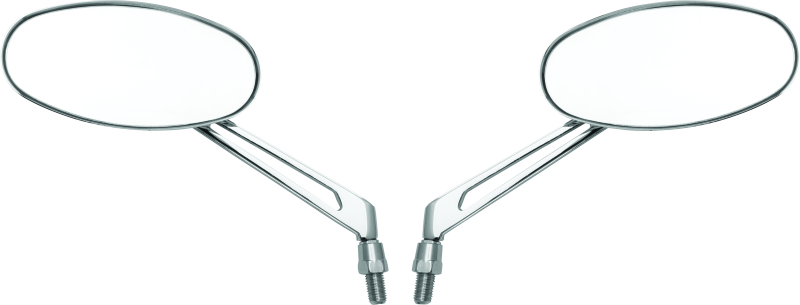 BikeMaster Oval Mirror Machined Arm w/10mm/Yam 10mm/HD Adapters - Pair - Chrome - Racecraft Industries