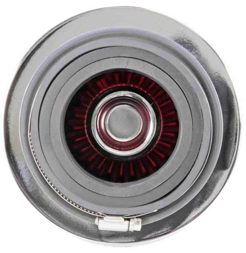 K&N Universal Air Filter Chrome Round Tapered Red - 4in Flange ID x 1.125in Flange Length x 5.5in H - Racecraft Industries