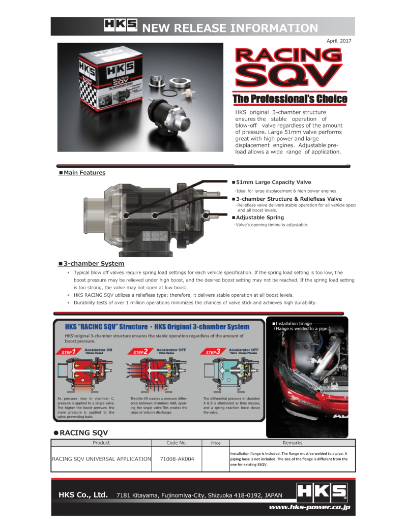 HKS RACING SQV UNIVERSAL BOV - Racecraft Industries