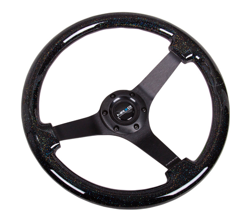 NRG Reinforced Steering Wheel (350mm / 3in Deep) Classic Blk Sparkle Wood Grain w/Blk 3-Spoke Center - Racecraft Industries
