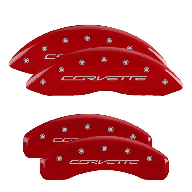 MGP 4 Caliper Covers Engraved Front & Rear C7/Corvette Red finish silver ch - Racecraft Industries