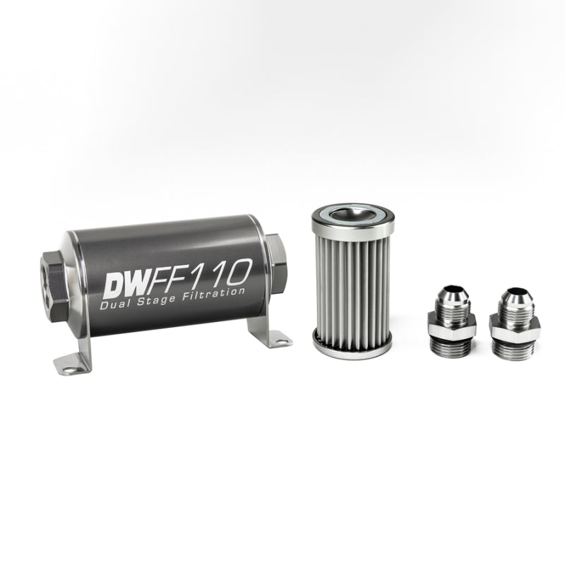 DeatschWerks Stainless Steel 8AN 5 Micron Universal Inline Fuel Filter Housing Kit (110mm) - Racecraft Industries