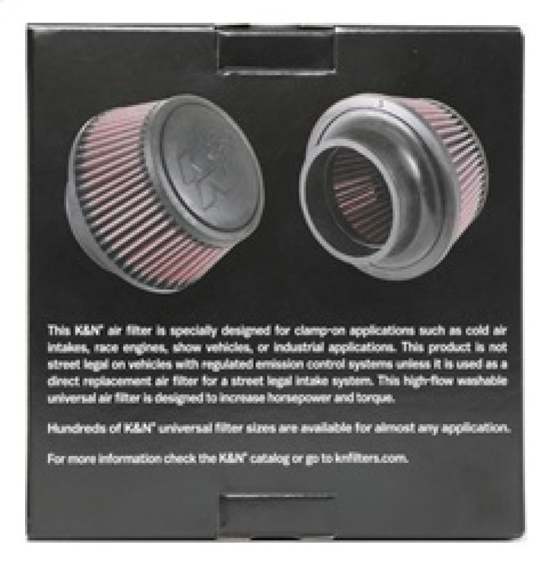 K&N Universal Round Clamp-On Air Filter 3in Flange ID x 6in Base OD x 4.625in Top OD x 3in Height - Racecraft Industries