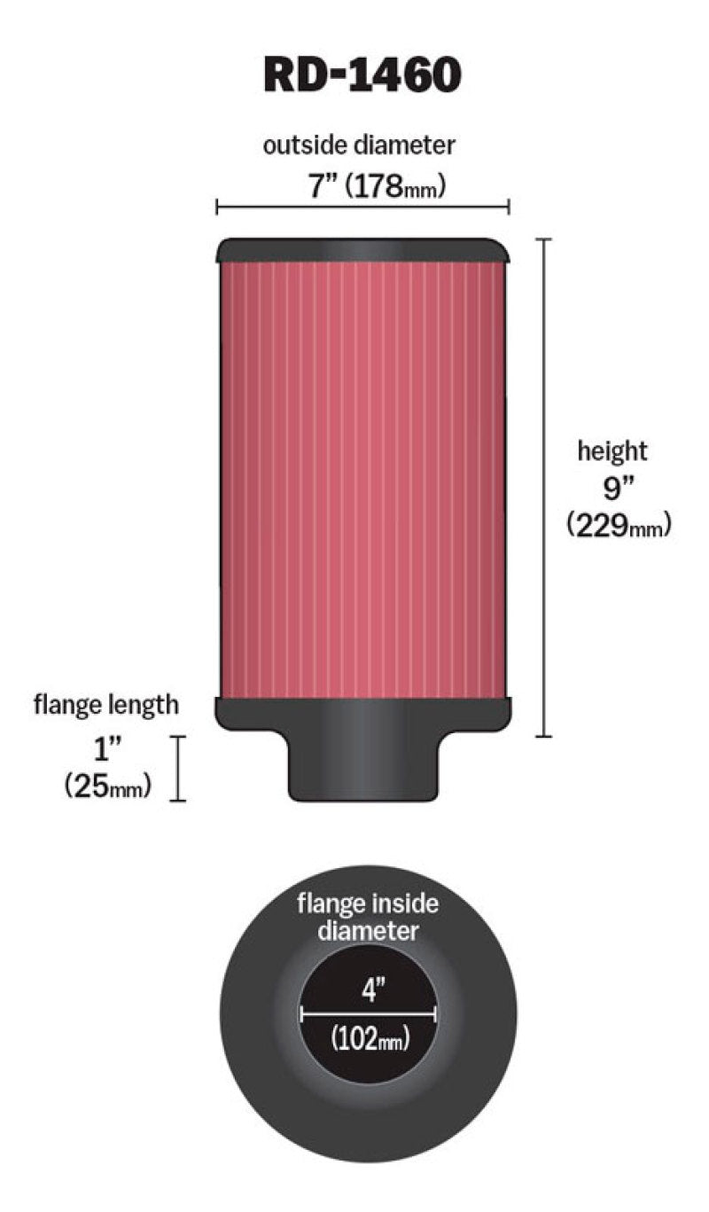 K&N Universal Air Filter 4in Flange ID 7in OD 9in Height - Racecraft Industries