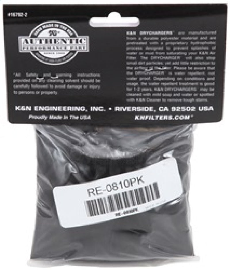K&N Universal Round Tapered Filter Wrap - Black - 6in Base ID x 4.625in Top ID x 9in Height - Racecraft Industries