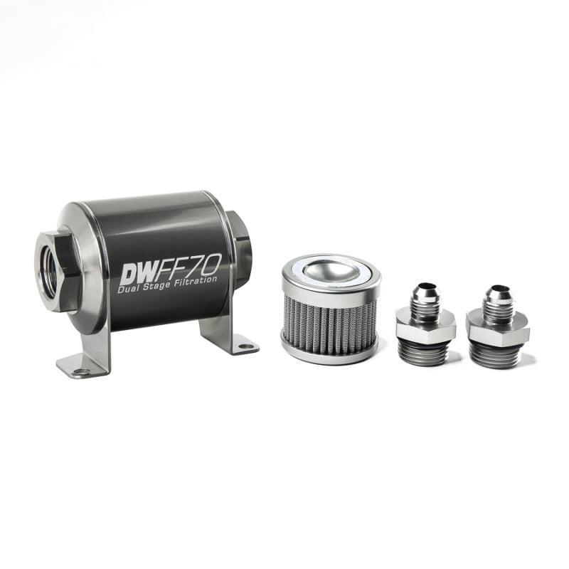 DeatschWerks Stainless Steel 6AN 100 Micron Universal Inline Fuel Filter Housing Kit (70mm) - Racecraft Industries