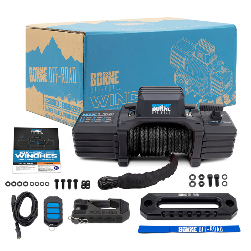 Borne Off-Road 10K Winch - Black Synthetic Rope - Racecraft Industries