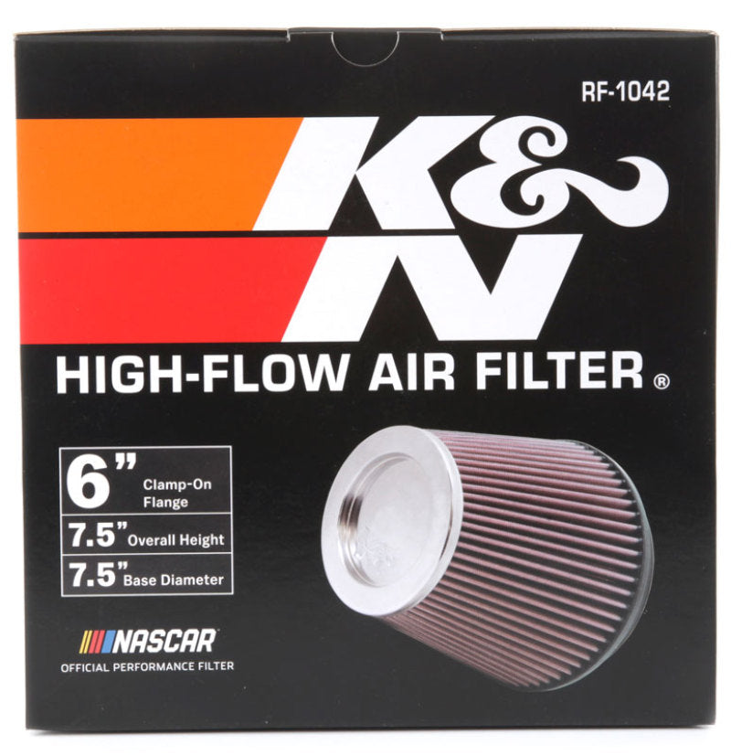K&N Round Tapered Universal Air Filter 6in Flange ID x 7.5in Base OD x 5in Top OD x 6.5in Height - Racecraft Industries