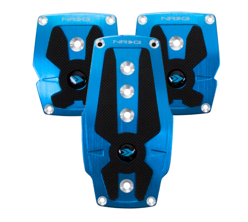 NRG Brushed Aluminum Sport Pedal M/T - Blue w/Black Rubber Inserts - Racecraft Industries