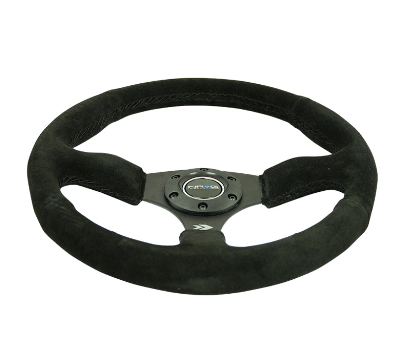 NRG Reinforced Steering Wheel (350mm / 2.5in. Deep) Blk Suede Comfort Grip w/5mm Matte Blk Spokes - Racecraft Industries