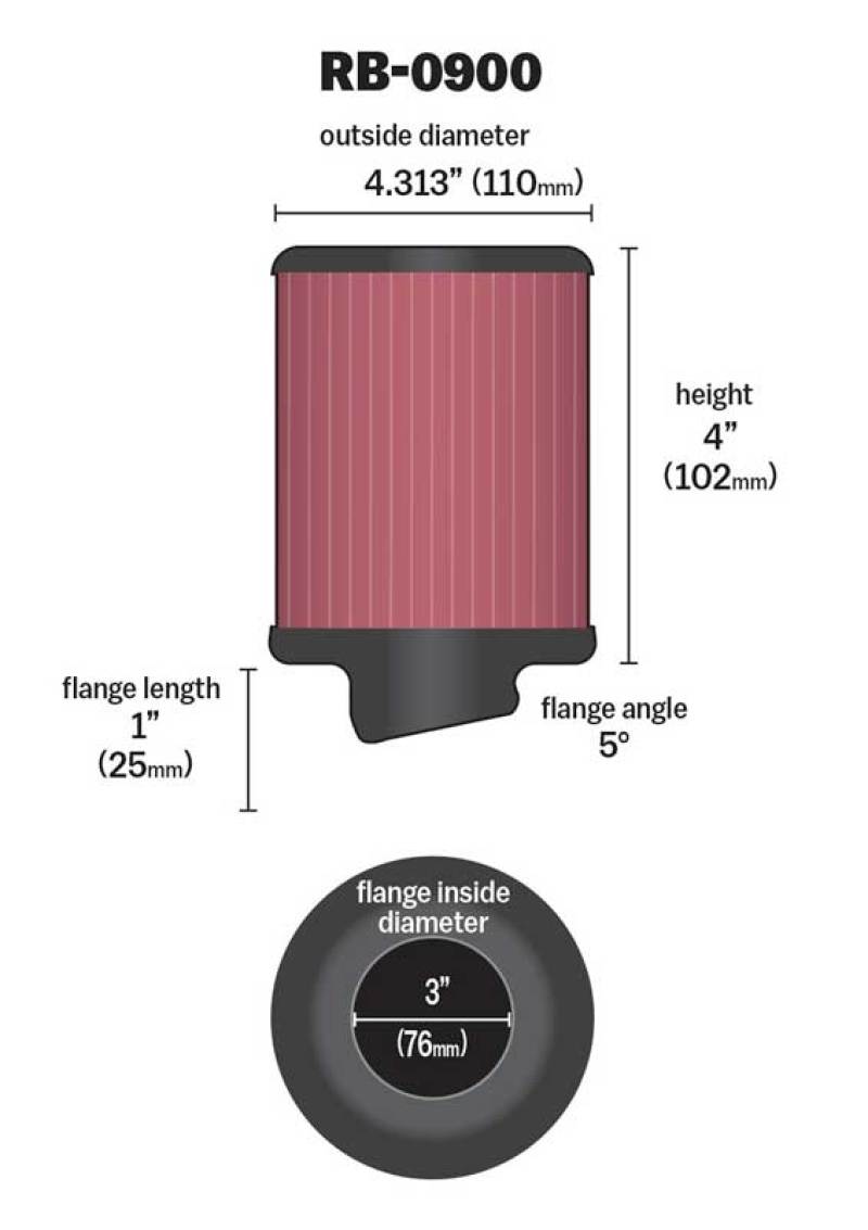 K&N Universal Rubber Filter 3 inch 5 Degree FLG 4 1/2 inch OD 4 inch Height - Racecraft Industries
