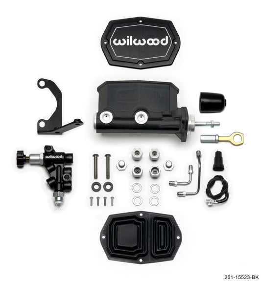 Wilwood Compact Tandem M/C - 15/16in Bore w/Bracket and Valve fits Mustang (Pushrod) - Black - Racecraft Industries