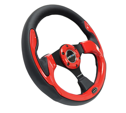 NRG Reinforced Steering Wheel (320mm) Blk w/Red Trim & 5mm 3-Spoke - Racecraft Industries