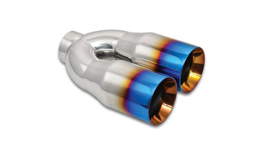Vibrant 2.5in ID Dual 3.5in OD Round SS Tips (Double Wall, Straight Cut) with Burnt Blue Finish - Racecraft Industries