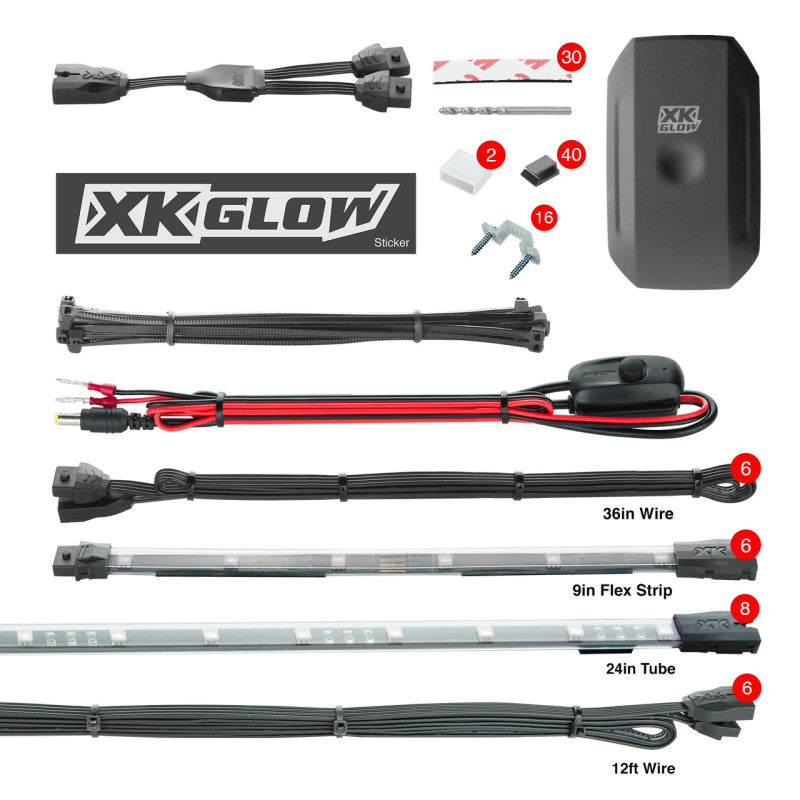 XK Glow Flex Strip Million Color XKCHROME Smartphone App Undercar Kit 8x24In Slim Tube + 6x10In - Racecraft Industries