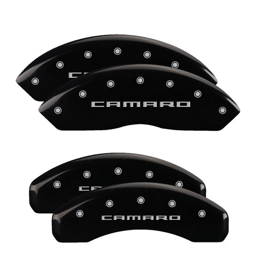 MGP 4 Caliper Covers Engraved Front & Rear Gen 5/Camaro Black finish silver ch - Racecraft Industries