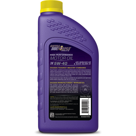 Royal Purple Premium Synthetic High Performance Euro Formula 5W-40 Motor Oil - 1 Quart - Racecraft Industries