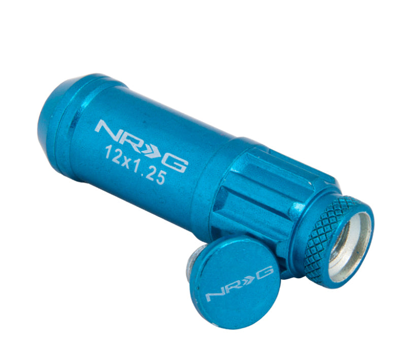 NRG 700 Series M12 X 1.25 Steel Lug Nut w/Dust Cap Cover Set 21 Pc w/Locks & Lock Socket - Blue - Racecraft Industries
