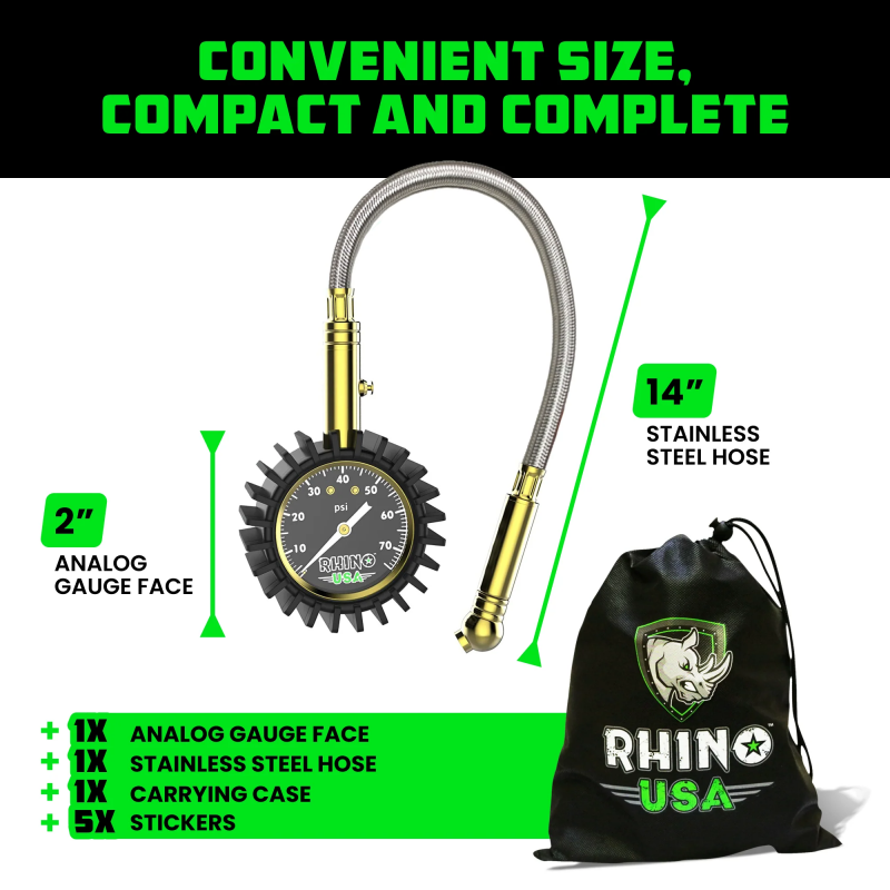Rhino USA 75 Psi Analog Heavy Duty Tire Pressure Gauge - Racecraft Industries
