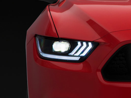 Raxiom 15-17 Ford Mustang Projector Headlights OEM HID Bulbs- Black Housing (Clear Lens) - Racecraft Industries