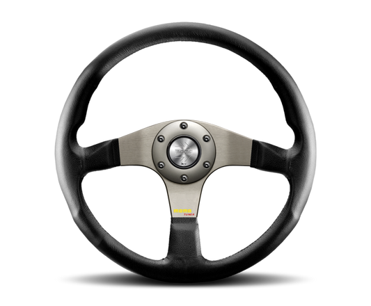 Momo Tuner Steering Wheel 350 mm - Black Leather/Red Stitch/Black Spokes - Racecraft Industries