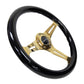 NRG Classic Wood Grain Steering Wheel (350mm) Black Grip w/Chrome Gold 3-Spoke Center - Racecraft Industries