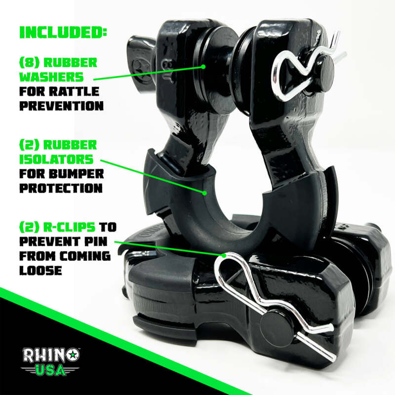 Rhino USA 8T Super Shackle 2-Pack (Matte Black) - Racecraft Industries