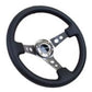 NRG Reinforced Steering Wheel (350mm / 3in. Deep) Blk Leather w/Gunmetal Circle Cutout Spokes - Racecraft Industries