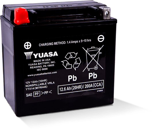 Yuasa YTX14 Maintenance Free AGM 12-Volt Battery - Racecraft Industries