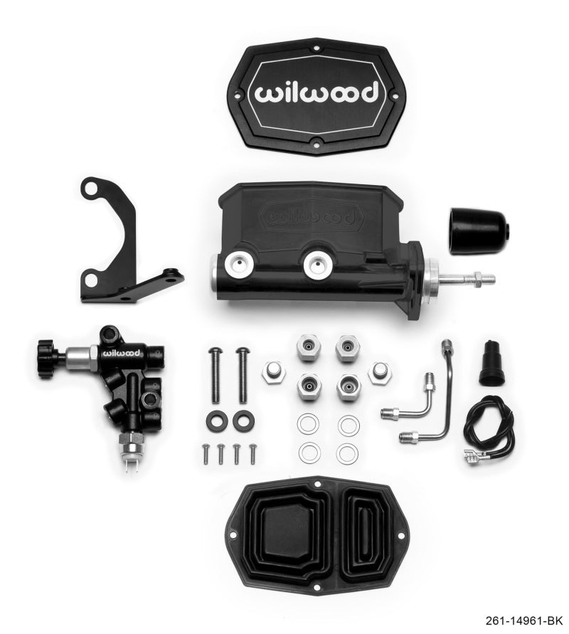 Wilwood Compact Tandem M/C - 7/8in Bore - w/Bracket and Valve (Pushrod) - Black - Racecraft Industries