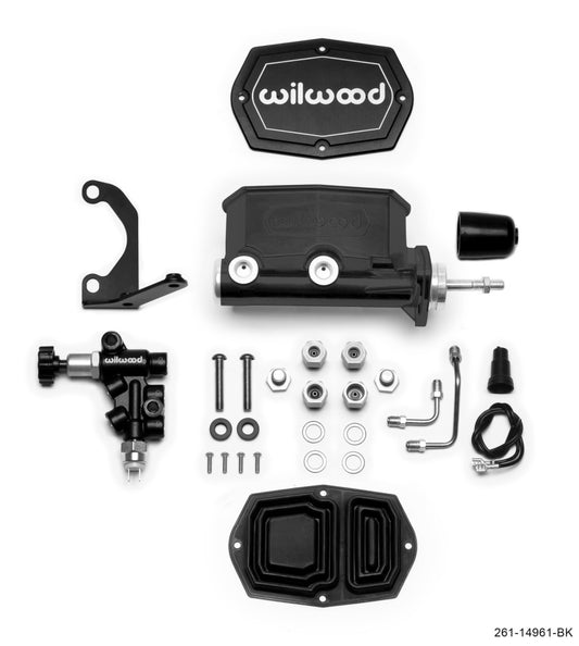 Wilwood Compact Tandem M/C - 7/8in Bore - w/Bracket and Valve (Pushrod) - Black - Racecraft Industries