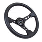 NRG Reinforced Steering Wheel (350mm / 3in. Deep) Blk Leather w/Blk Spoke & Circle Cutouts - Racecraft Industries