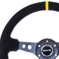NRG Reinforced Steering Wheel (350mm / 3in. Deep) Blk Suede w/Circle Cut Spokes & Single Yellow CM - Racecraft Industries
