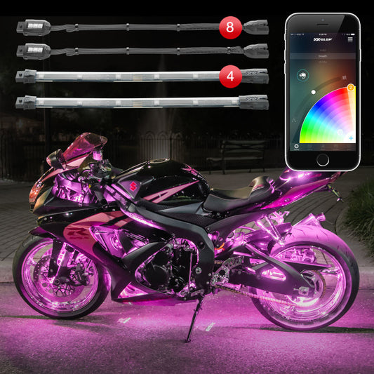 XK Glow Strip Million Color XKCHROME Smartphone App ATV/Motorcycle LED Light Kit 8xPod + 4x10In - Racecraft Industries