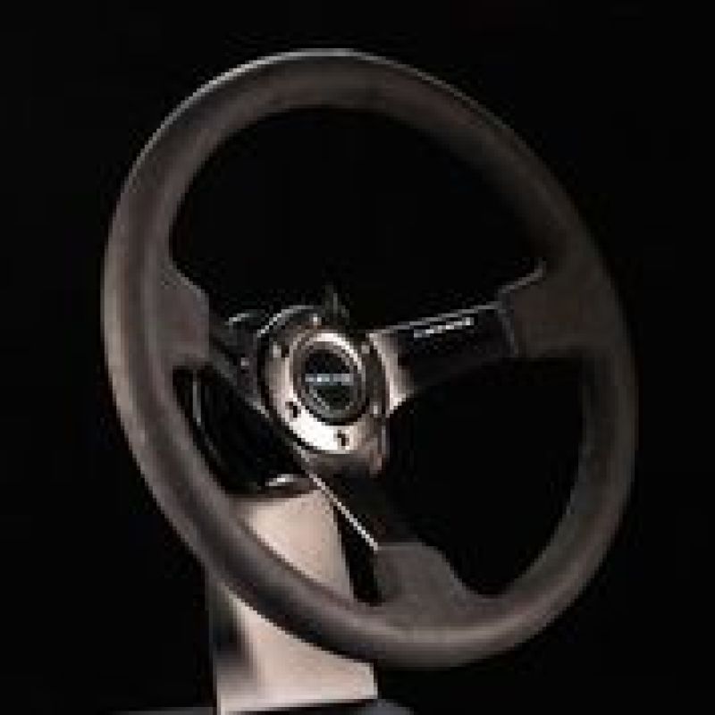 NRG Reinforced Steering Wheel (350mm / 3in. Deep) Black Leather w/ Alcantara Stitching - Racecraft Industries