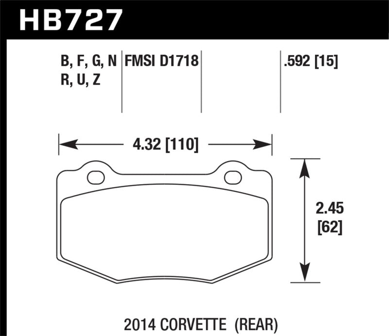 Hawk 14-15 Chevrolet Corvette Stingray Z51 (w/ J55 Brake Package) HP+ Street Rear Brake Pads - Racecraft Industries